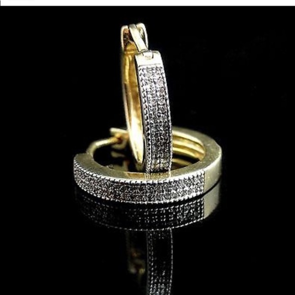 REAL DIAMOND Hoop Earrings 14K Gold Clip Earrings - Picture 2 of 3